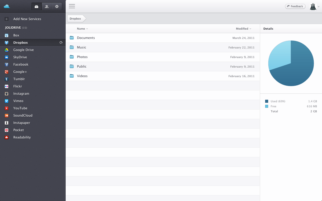 Dropbox files as they appear on Jolidrive.