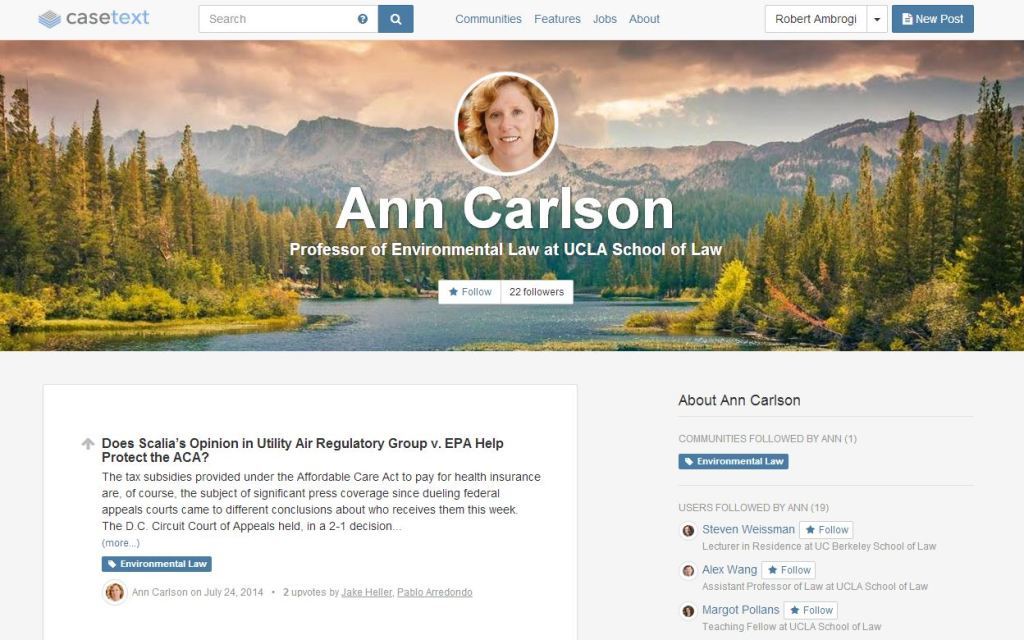 The profile page for Ann Carlson, professor at UCLA School of Law.