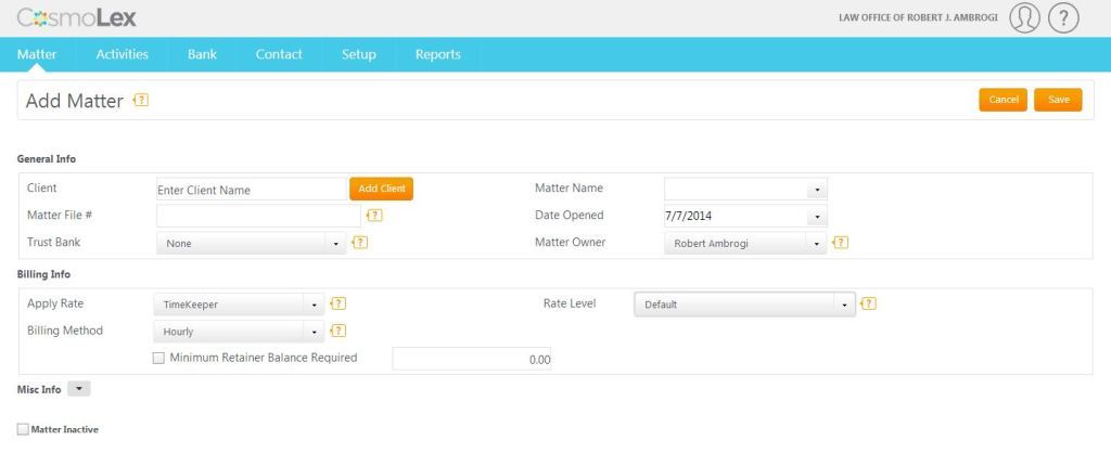 When you add a matter, you can set the billing method and rate.