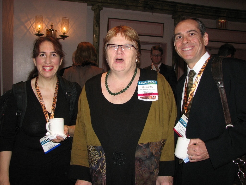 Monica at LegalTech 2008 flanked by bloggers Carolyn Elefant and Eric Turkewitz.