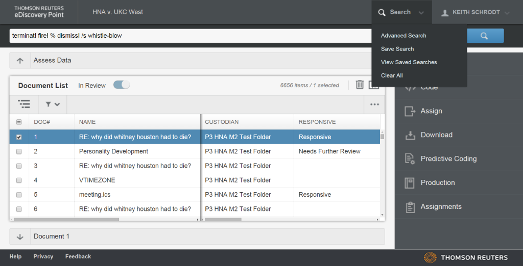 Conducting a search in eDiscovery Point.