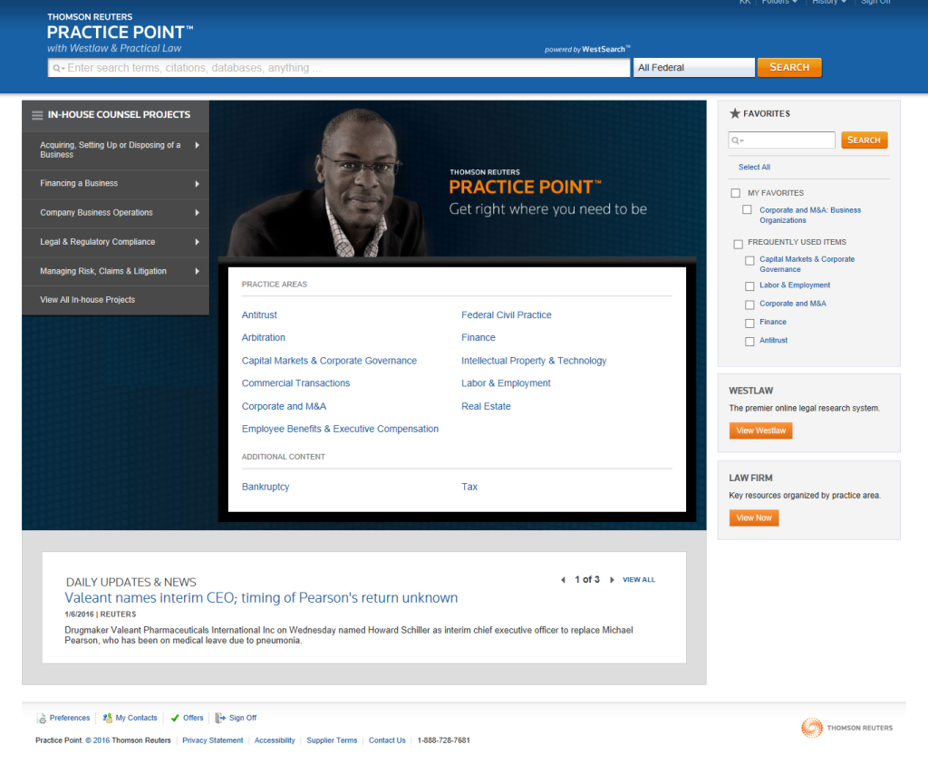 The home page of the in-house version of Practice Point. 