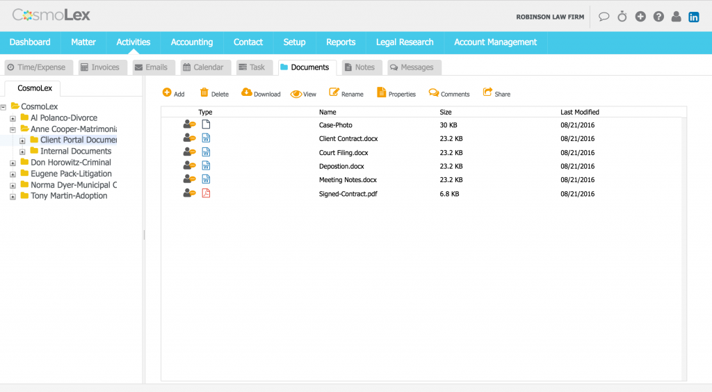 CosmoLex now has a native document storage system.