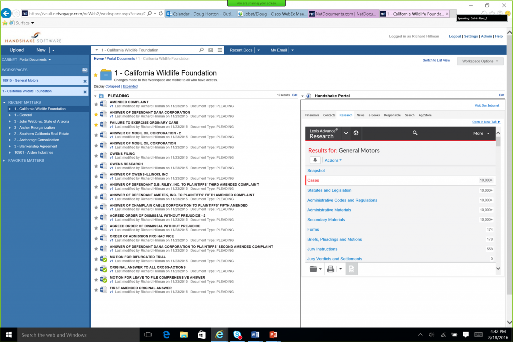 Performing research in Lexis Advance from within NetDocuments.