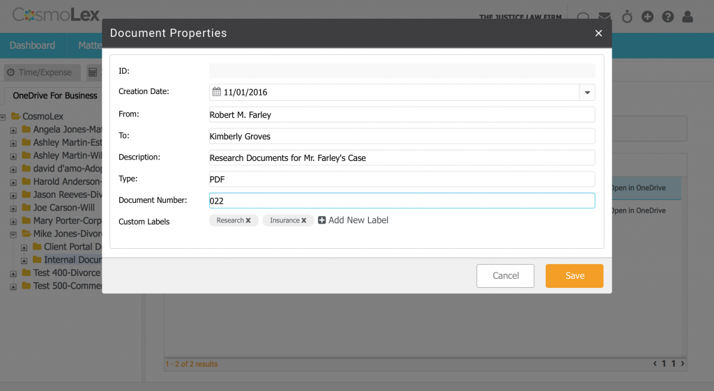 The document properties box lets you add labels and other information to a document. 