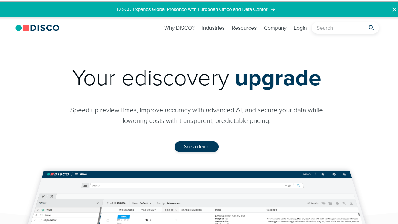 Another Whopper Legaltech Investment: $83 Million in E-Discovery Company DISCO
