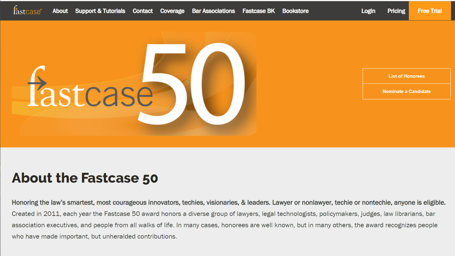 Annual &#8216;Fastcase 50&#8217; Named, Honoring Law&#8217;s Innovators and Visionaries
