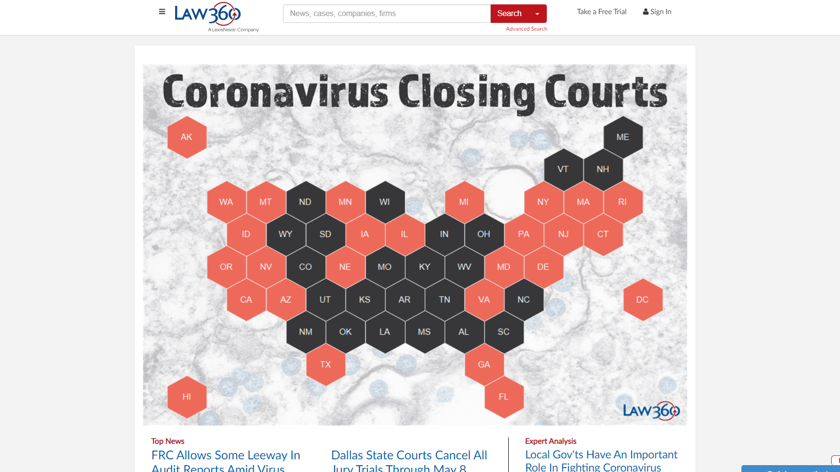 LexisNexis and Law360 Offer Free Coronavirus Legal News and Resources