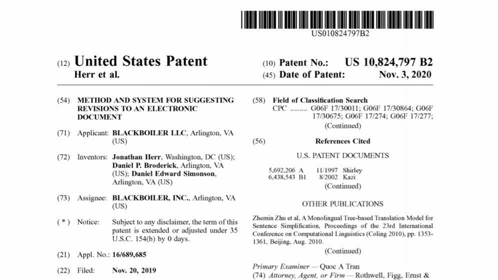 BlackBoiler Wins Two More Patents for Its AI-Assisted Contract Review Software