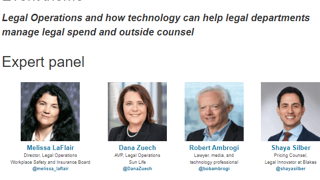 Panel Today: Legal Ops and How Tech Can Help Legal Departments Manage Legal Spend and Outside Counsel