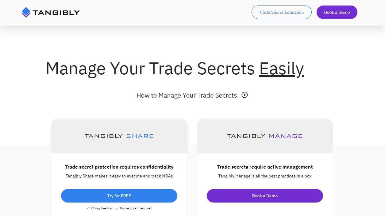 Launching Today, Tangibly is First Platform to Systematically Manage A Company&#8217;s Trade Secrets