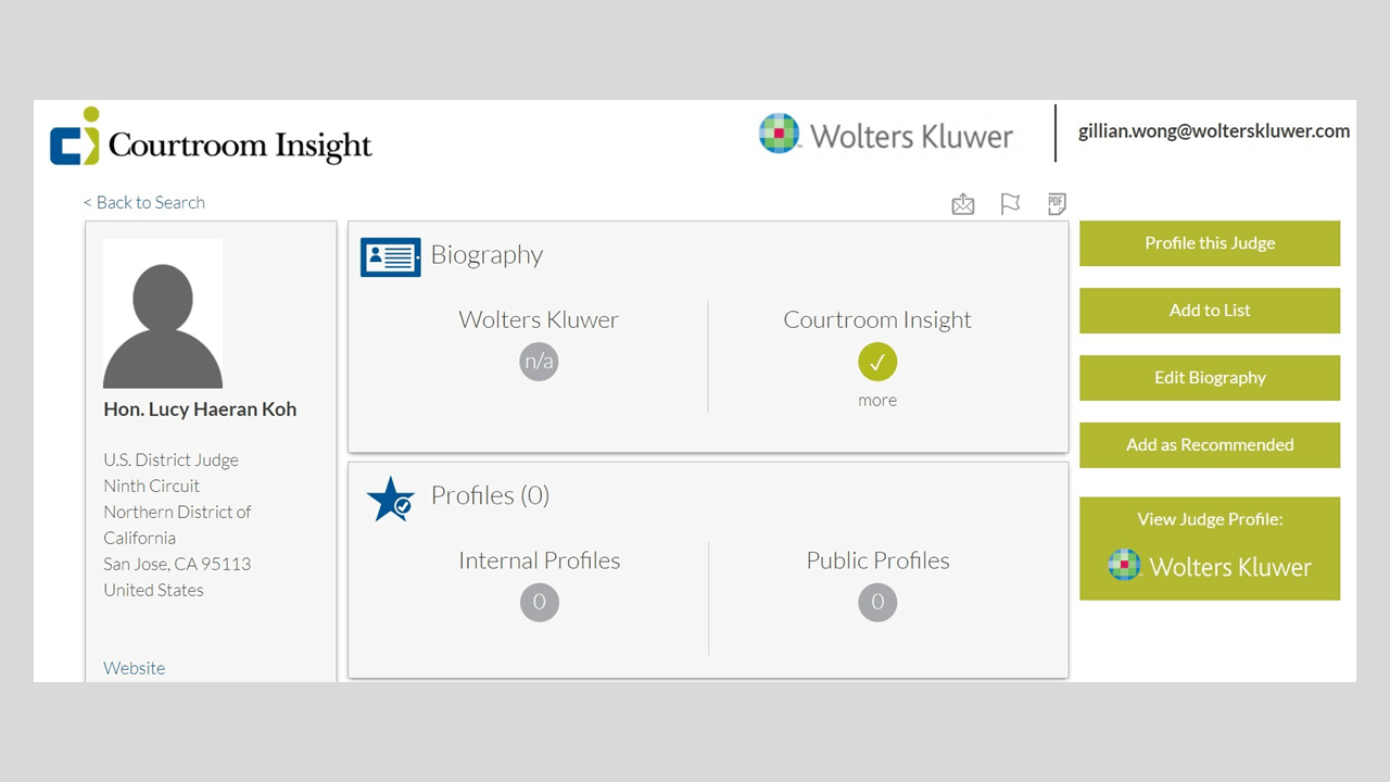 Wolters Kluwer&#8217;s Almanac of the Federal Judiciary Now Includes Access to Judges&#8217; Profiles and Reviews from Courtroom Insight