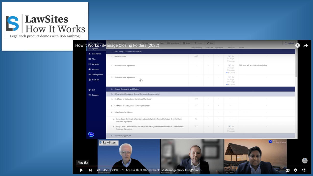 <i>How It Works:</i> iManage Closing Folders for Legal Transaction Management