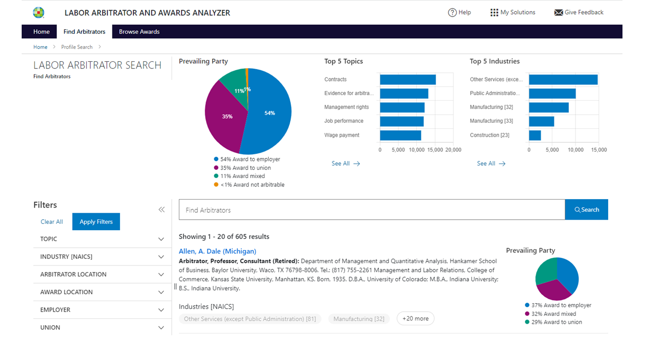 You Can Now Research and Analyze Labor Arbitrators and their Awards with New Tool from Wolters Kluwer