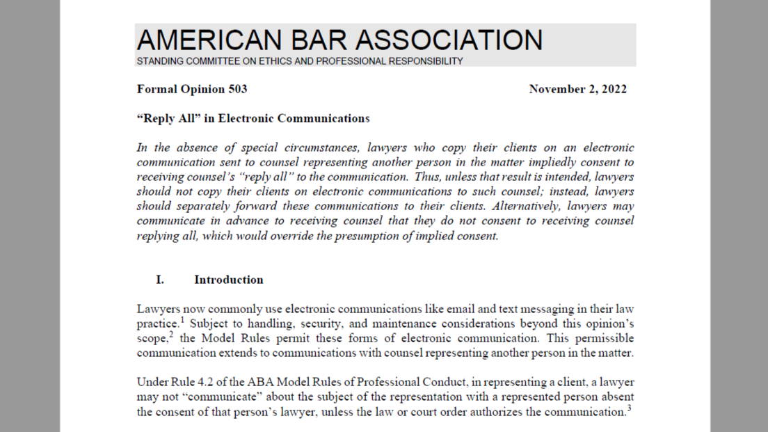 ABA Ethics Panel Tackles the Weighty Issue of &#8216;Reply All&#8217; Emails