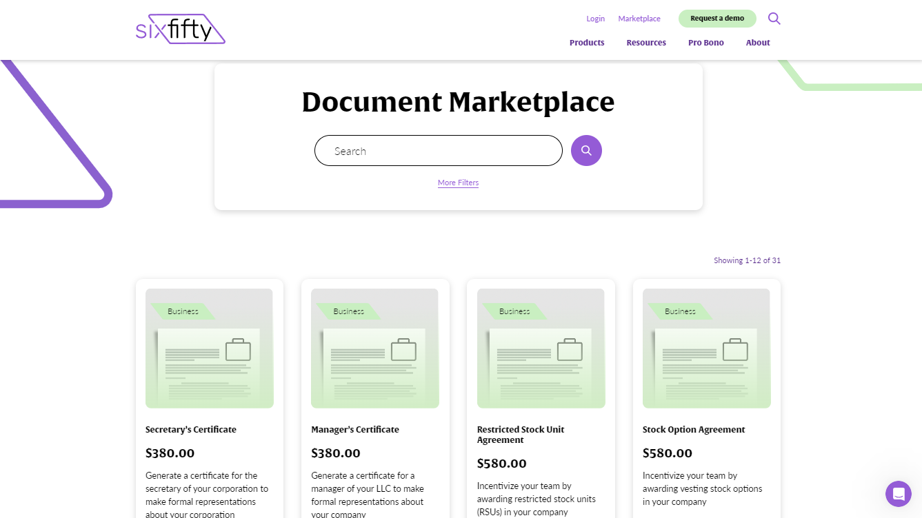 In Expansion of Business Model, SixFifty Launches New Line of A La Carte Automated Business Documents for Small to Medium Companies