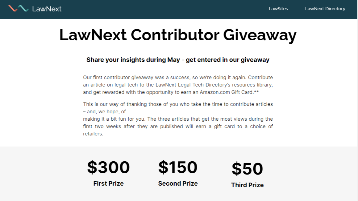 Announcing the Winners of the First LawNext Authors&#8217; Giveaway and the Start of Our Second Giveaway During May