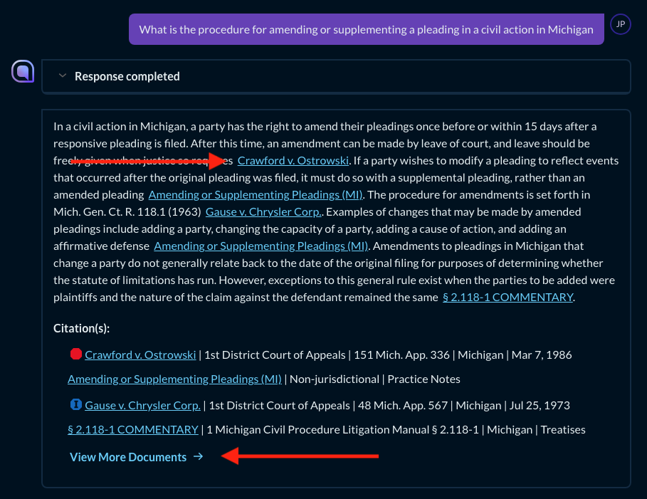Screenshot of Lexis+ AI