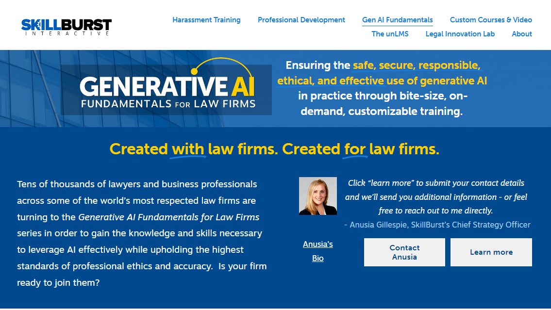Major Law Firms Form Consortium to Develop AI Training through SkillBurst Interactive; Subscription Access Available to Other Firms
