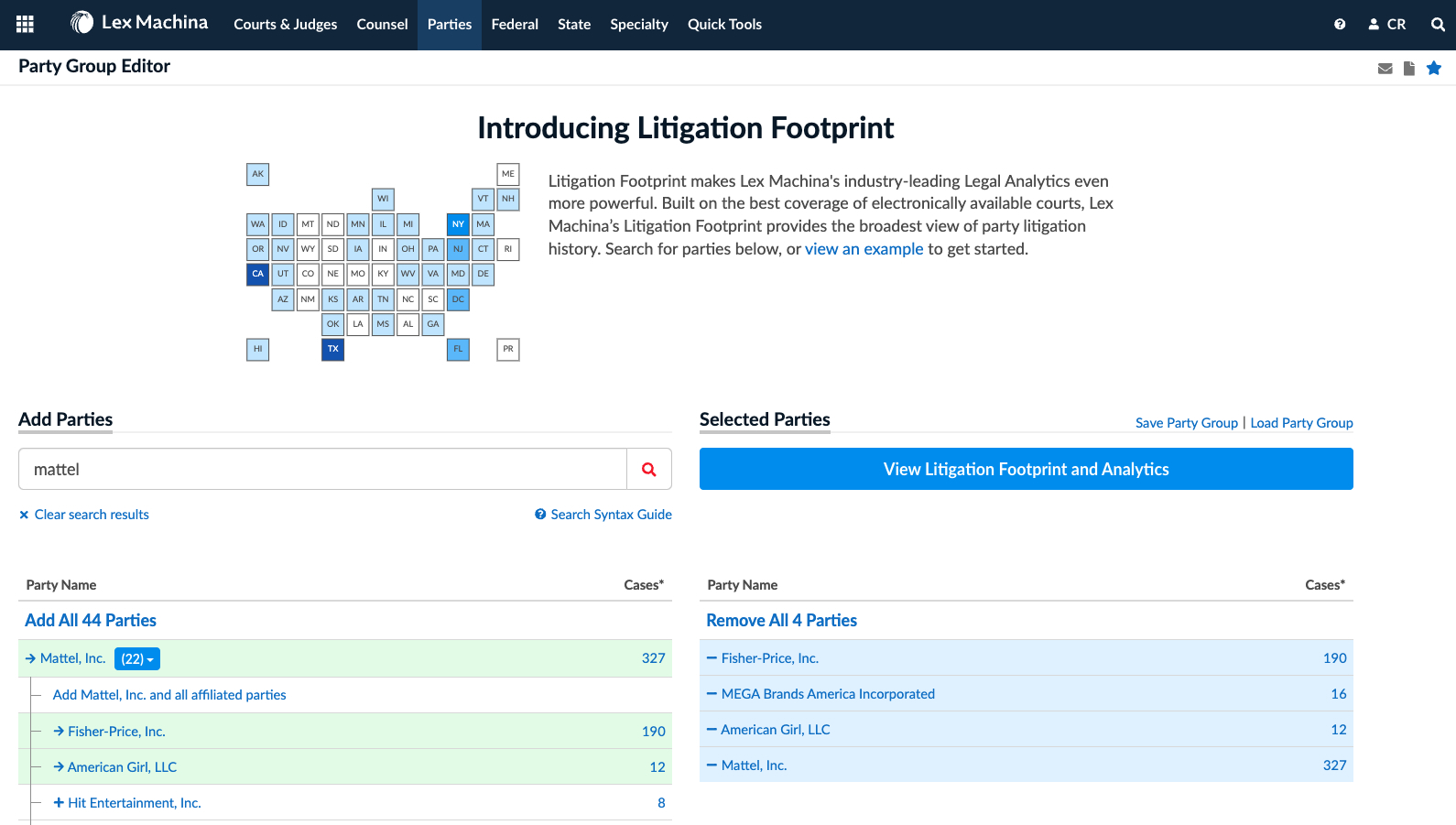 Powered By An Added 18M Cases, Lex Machina&#8217;s New &#8216;Litigation Footprint&#8217; Visually Maps Parties&#8217; Litigation Historys