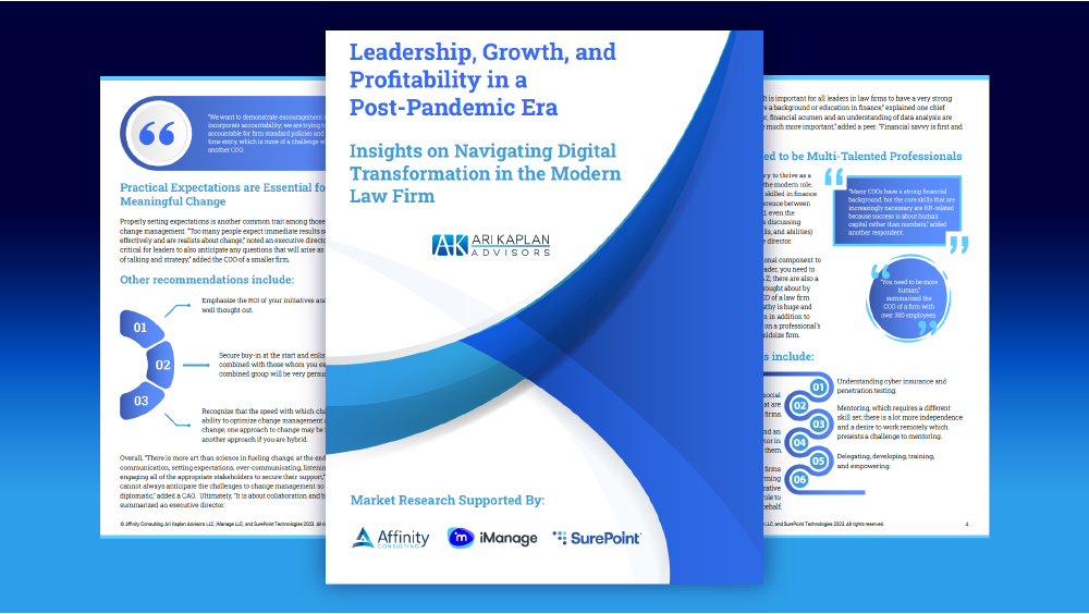 Leadership, Growth, and Profitability in a Post-Pandemic Era: New Report Focuses on How Modern Law Firms Are Navigating Digital Transformation