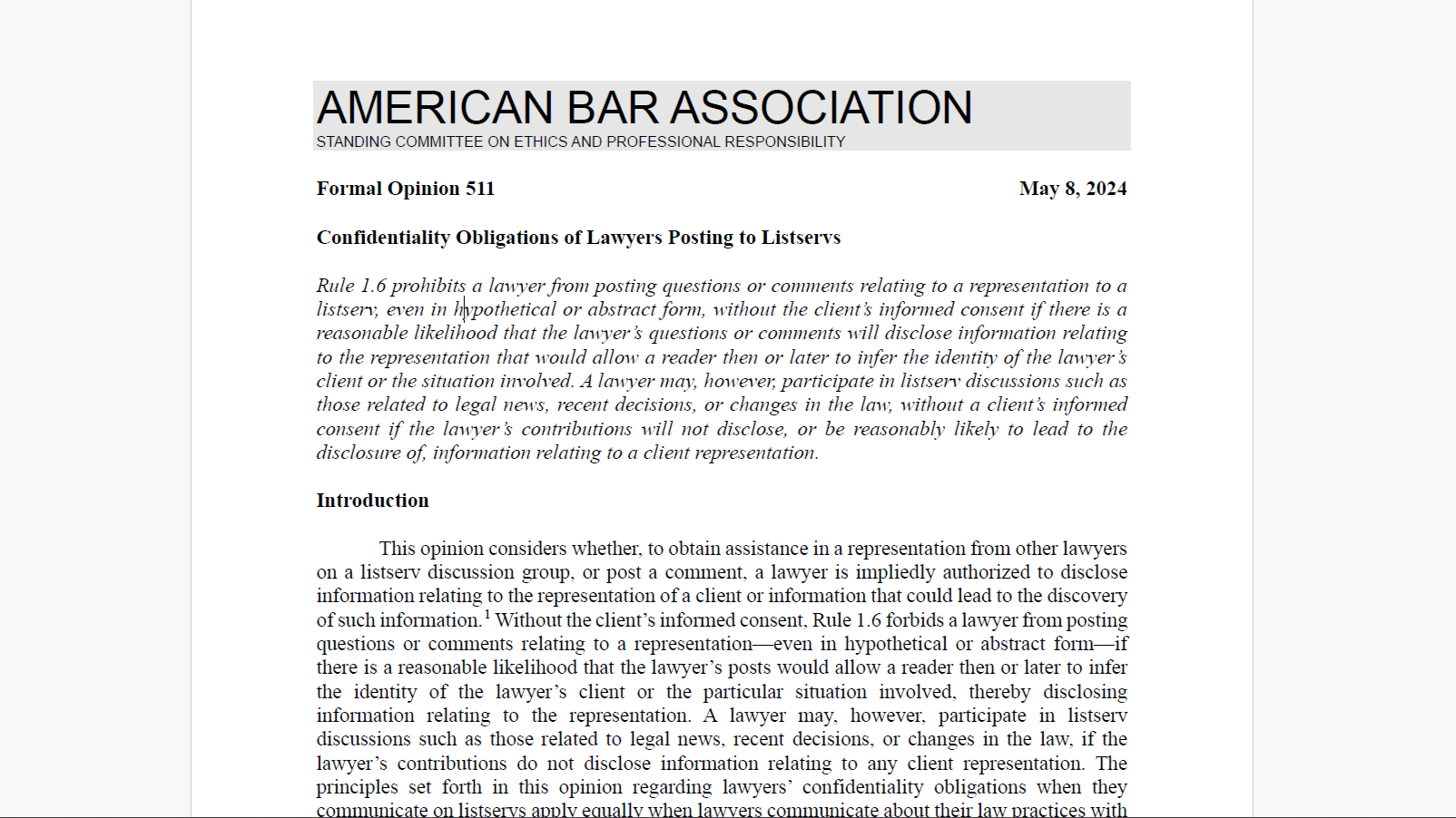 ABA Issues Ethics Opinion on 30-Year-Old Technology whose Use Is Waning. My Question: Why Now?