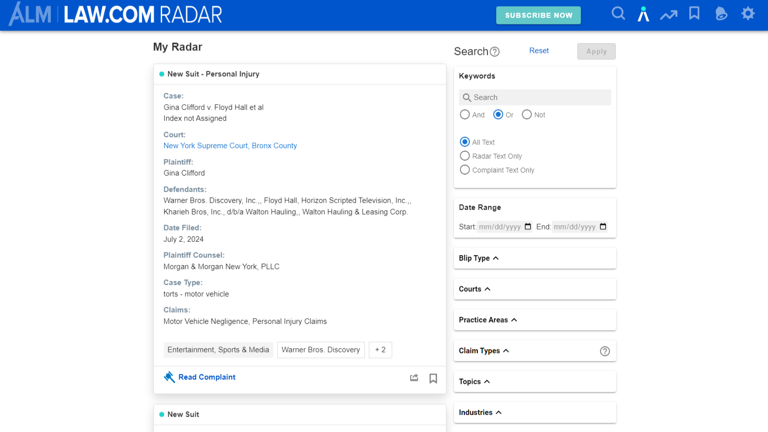 Law.com Radar Now Uses SALI Tags For Greater Precision in Litigation Case Alerts Across Jurisdictions