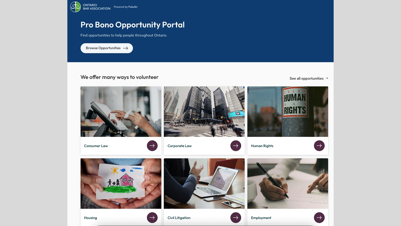 Paladin Launches Its First Pro Bono Portal Outside the U.S., In Partnership with Ontario Bar Association