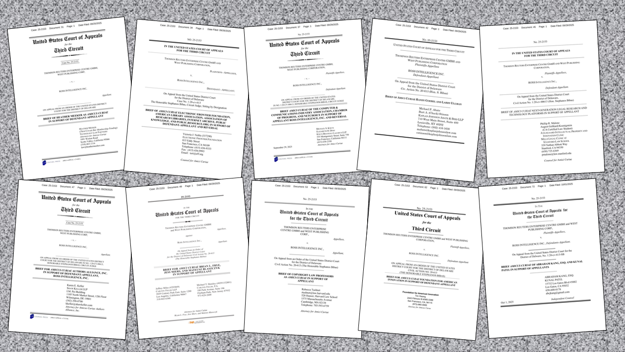 &#8216;No One Can Own the Law&#8217;: Amici Come Out In Force to Support ROSS In Appeal of Copyright Ruling Favoring Thomson Reuters