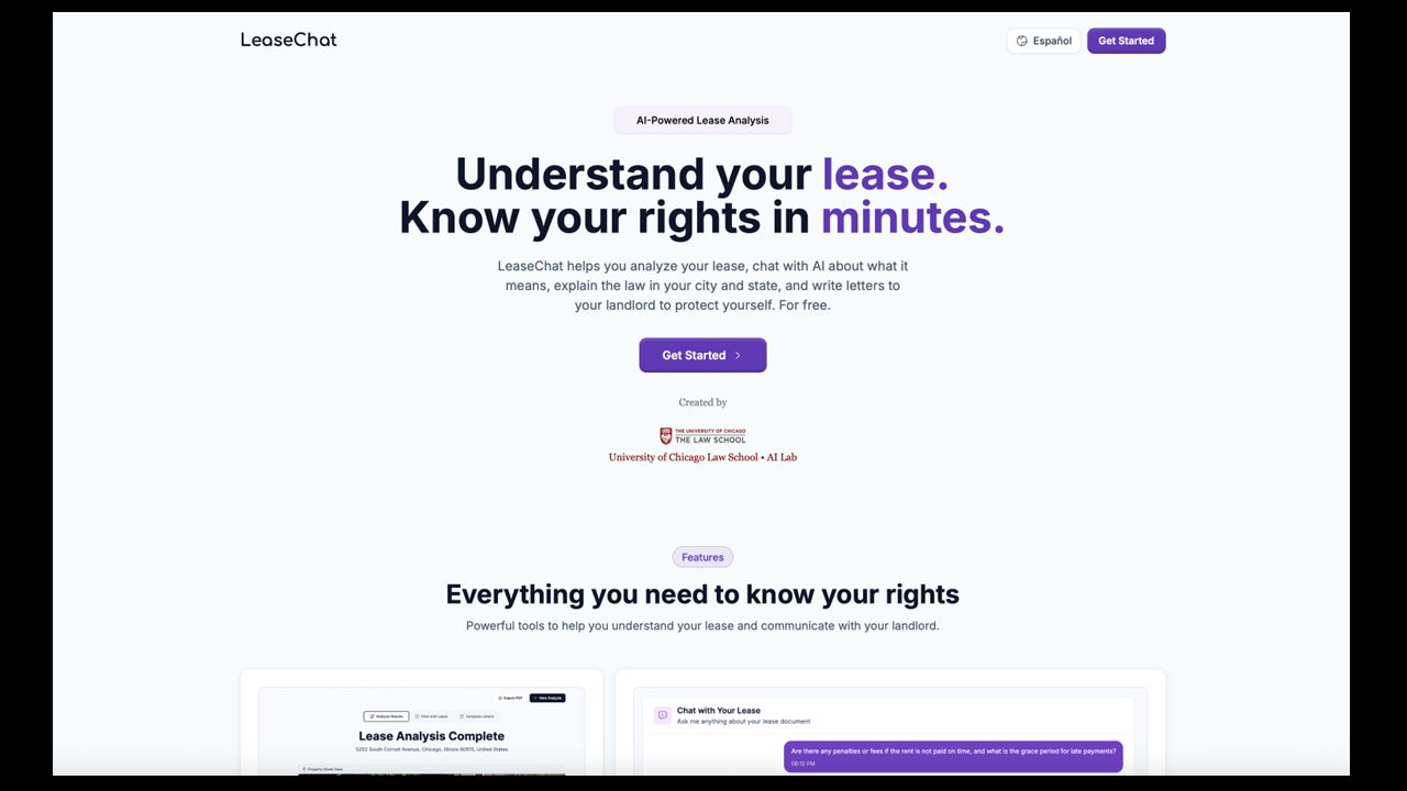University of Chicago Law School AI Lab Launches LeaseChat, a Free Tool to Help Renters Understand Their Leases and Legal Rights