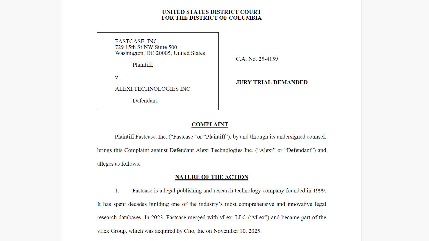 Fastcase Files Lawsuit Against Alexi Over Alleged Data Misuse and Trademark Infringement
