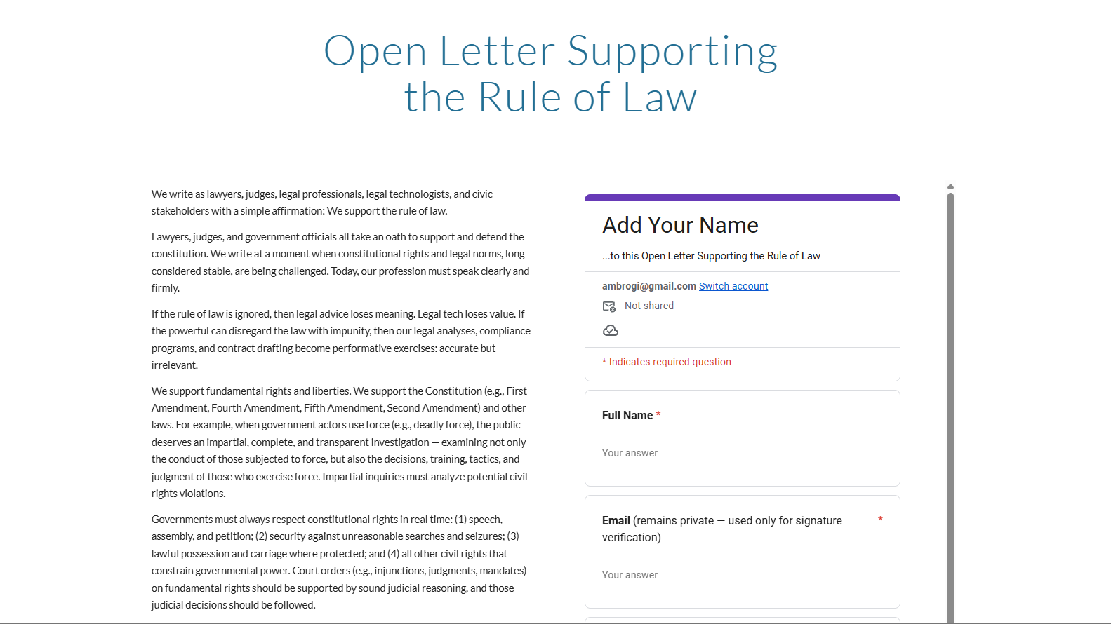 Legal Tech Leaders Join Other Legal Professionals In Open Letter Supporting the Rule of Law