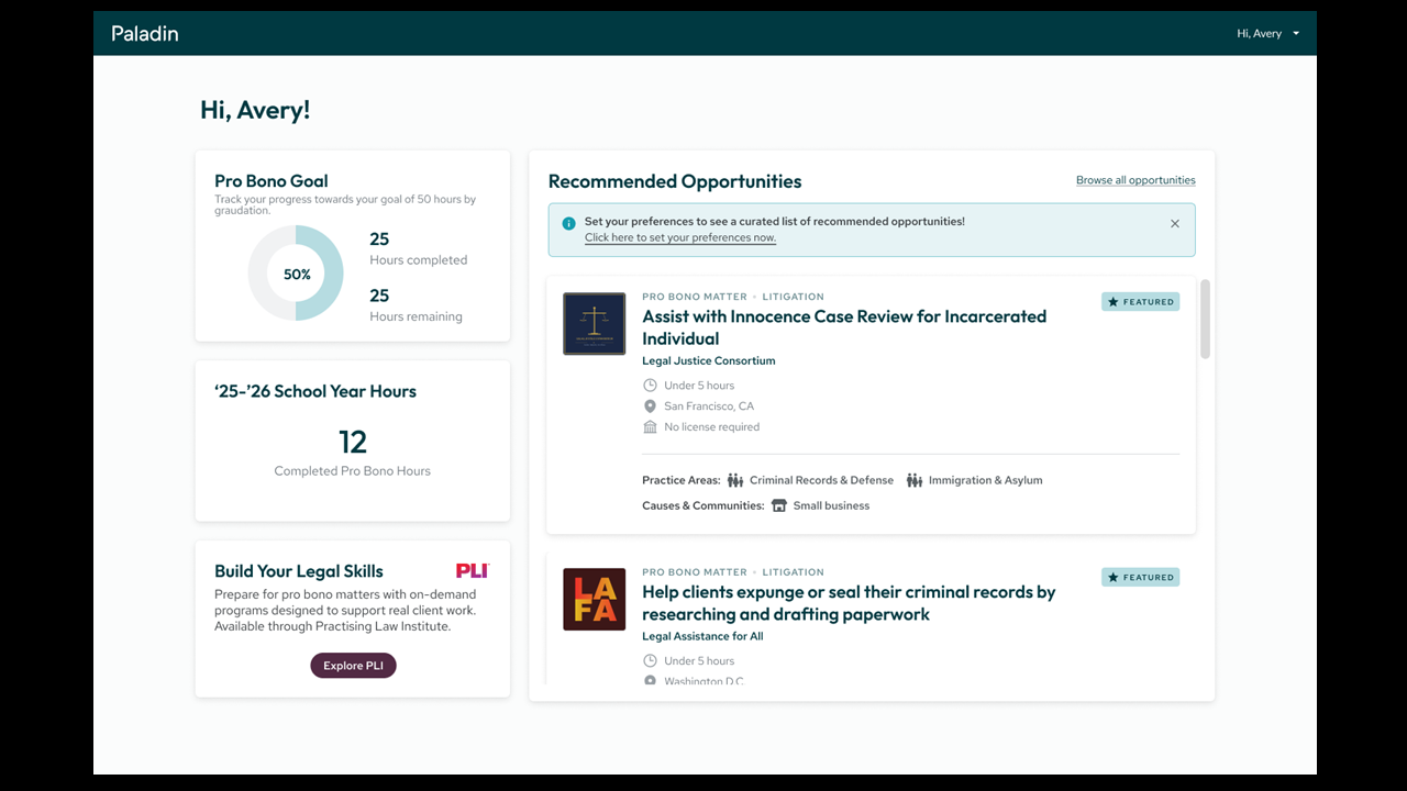 Paladin and PLI Partner to Connect Law Students with Pro Bono Training and Opportunities