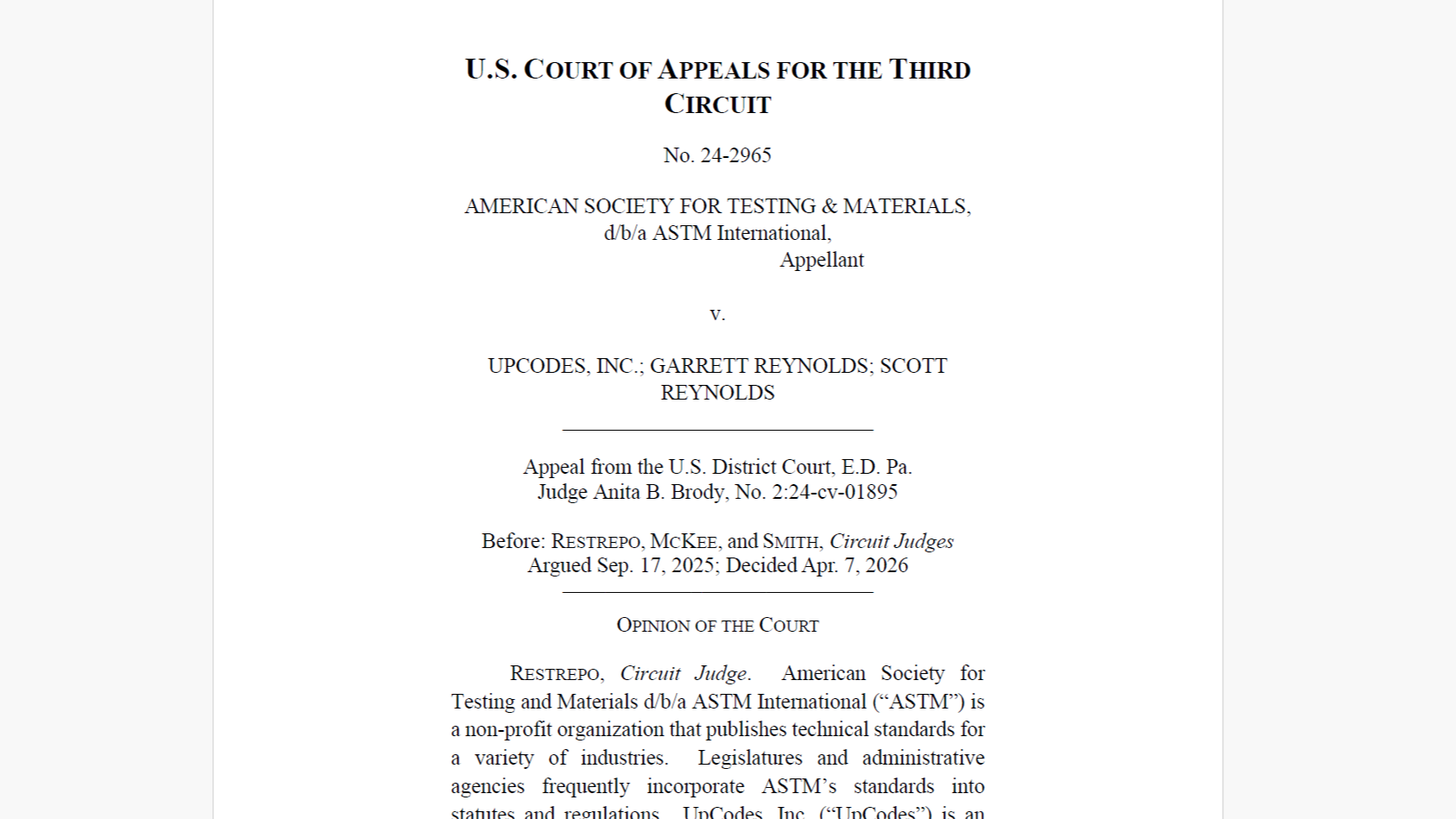 Third Circuit Rules That UpCodes’ Publication of Incorporated Building Standards Is Likely Fair Use