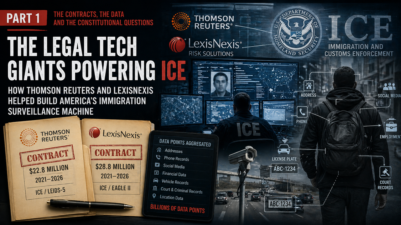 The Legal Tech Giants Powering ICE, Part 1 — How Thomson Reuters and LexisNexis Helped Support America’s Immigration Surveillance Machine