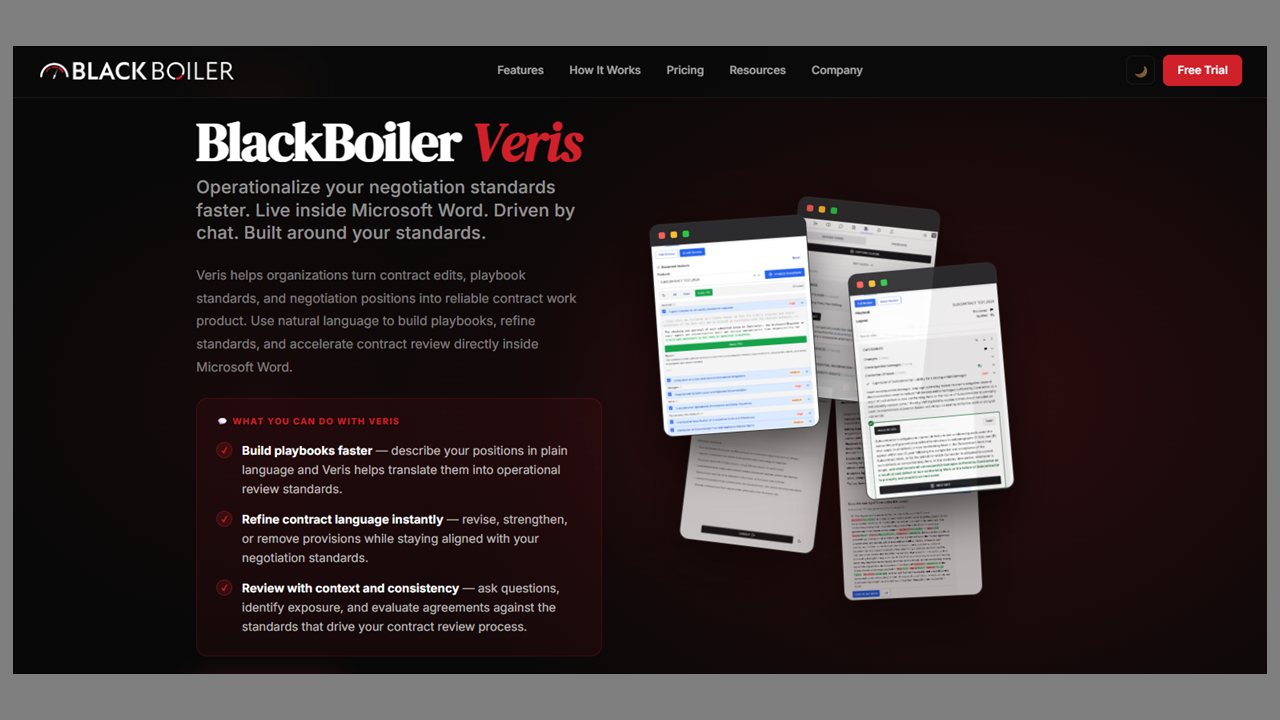 BlackBoiler Launches Veris, Pairing Its Deterministic Redlining With Generative AI in Microsoft Word