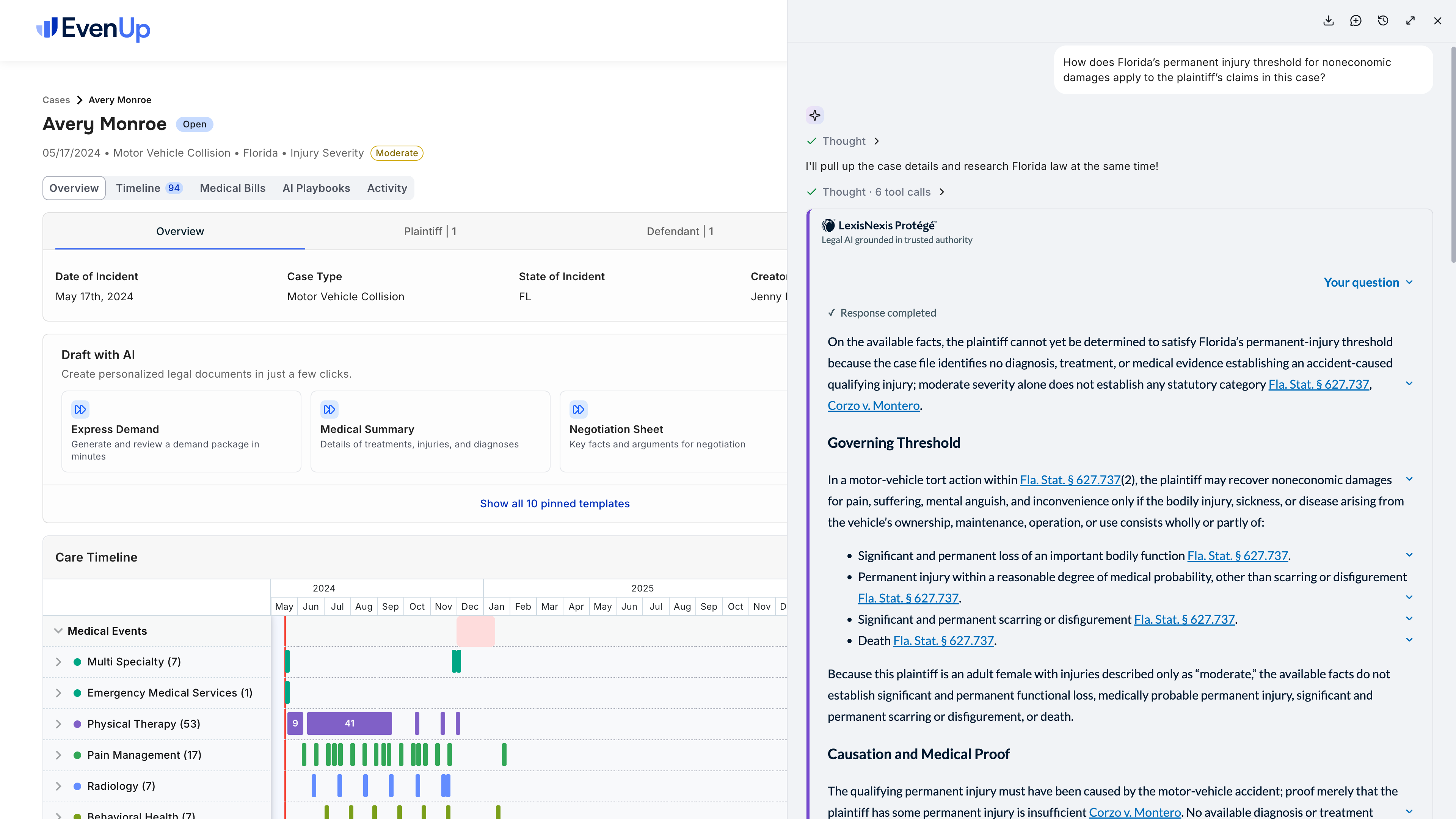 LexisNexis Protégé Is Now Live In EvenUp, Letting PI Lawyers Query Case Law Using Facts From Their Case Records